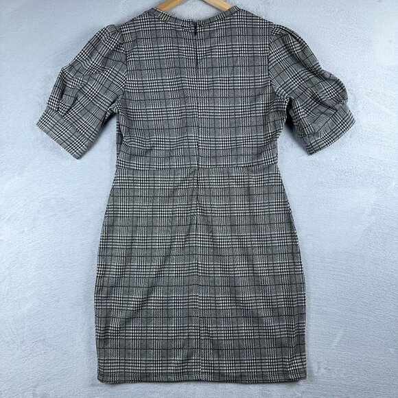 Sonja Betro Sheath Mini Dress Houndstooth Puff Sleeves Womens Gray Size X Large - Picture 2 of 13